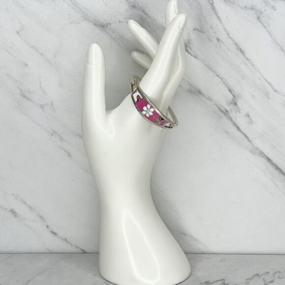 Vintage Taxco Mexico Silver Tone Abalone Shell Butterfly Child's Bangle ✨ - Picture 2 of 7